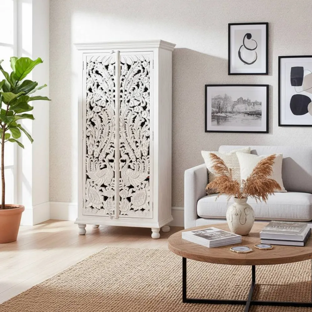 Wohnen Vitrinen<White Wash Schrank - dekoratives Design - Snake