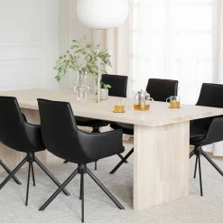Wohnen Sitzgruppe<White Wash Tisch & Lederstühle - Senatau (siebenteilig)