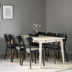 Wohnen Sitzgruppe<White Wash Tisch & Stühle Schwarz - Pessoa (siebenteilig)