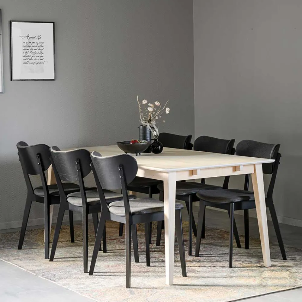 Wohnen Sitzgruppe<White Wash Tisch & Stühle Schwarz - Pessoa (siebenteilig)