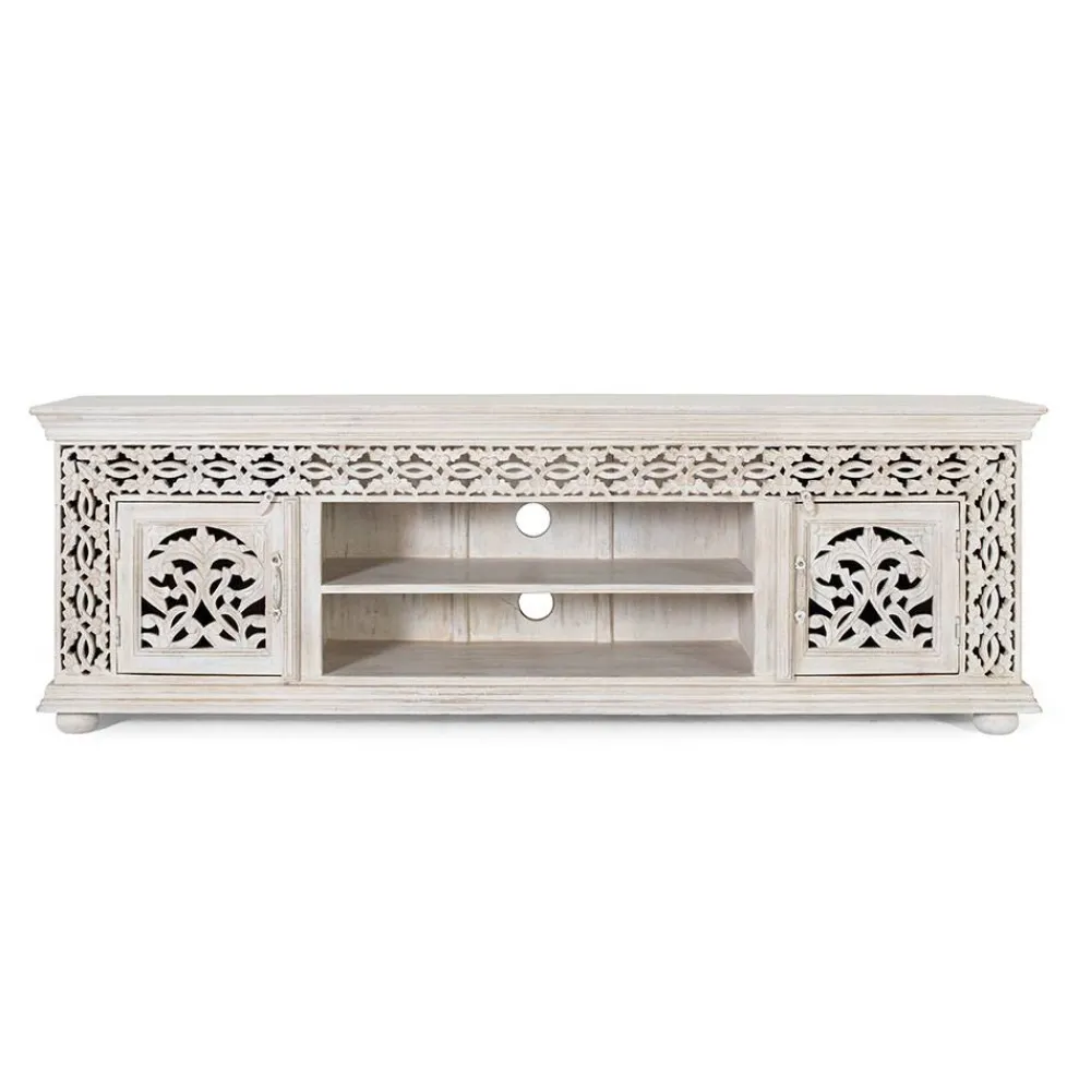 Wohnen Tv & Hifi-Möbel|Lowboards<White Wash TV Lowboard - dekoratives Design - Snake