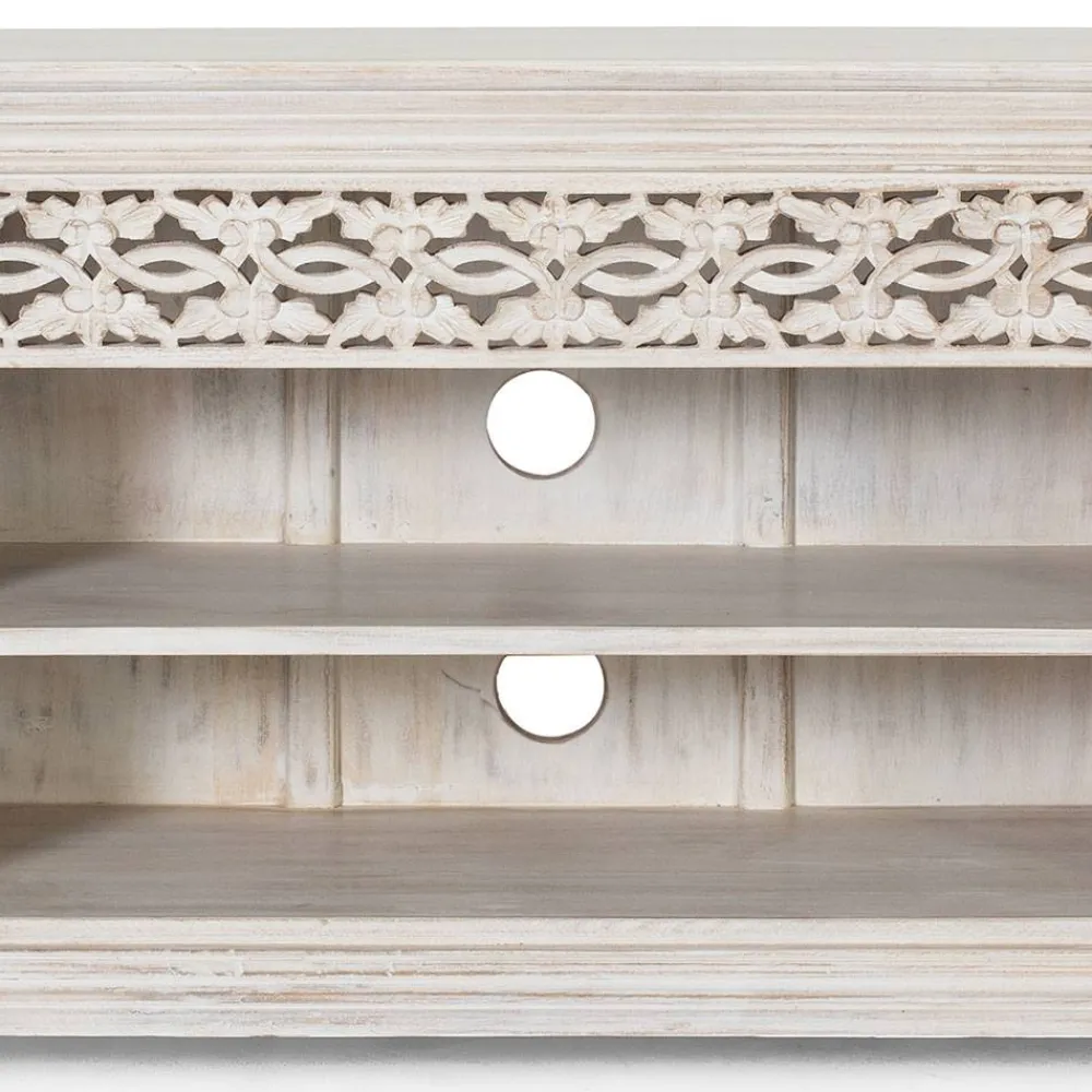 Wohnen Tv & Hifi-Möbel|Lowboards<White Wash TV Lowboard - dekoratives Design - Snake