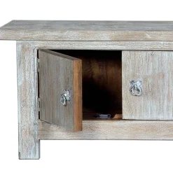 Wohnen Tv & Hifi-Möbel|Lowboards<White Wash TV Lowboard - Shabby Chic - Catlony
