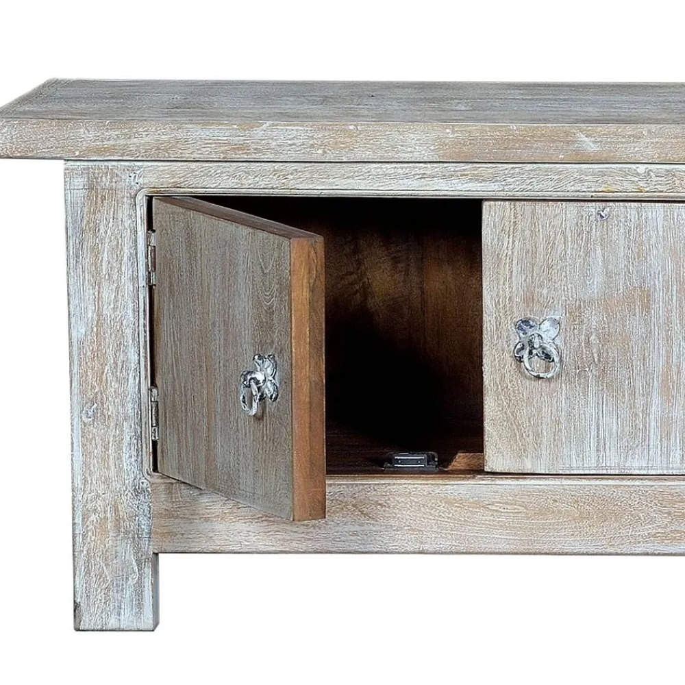 Wohnen Tv & Hifi-Möbel|Lowboards<White Wash TV Lowboard - Shabby Chic - Catlony