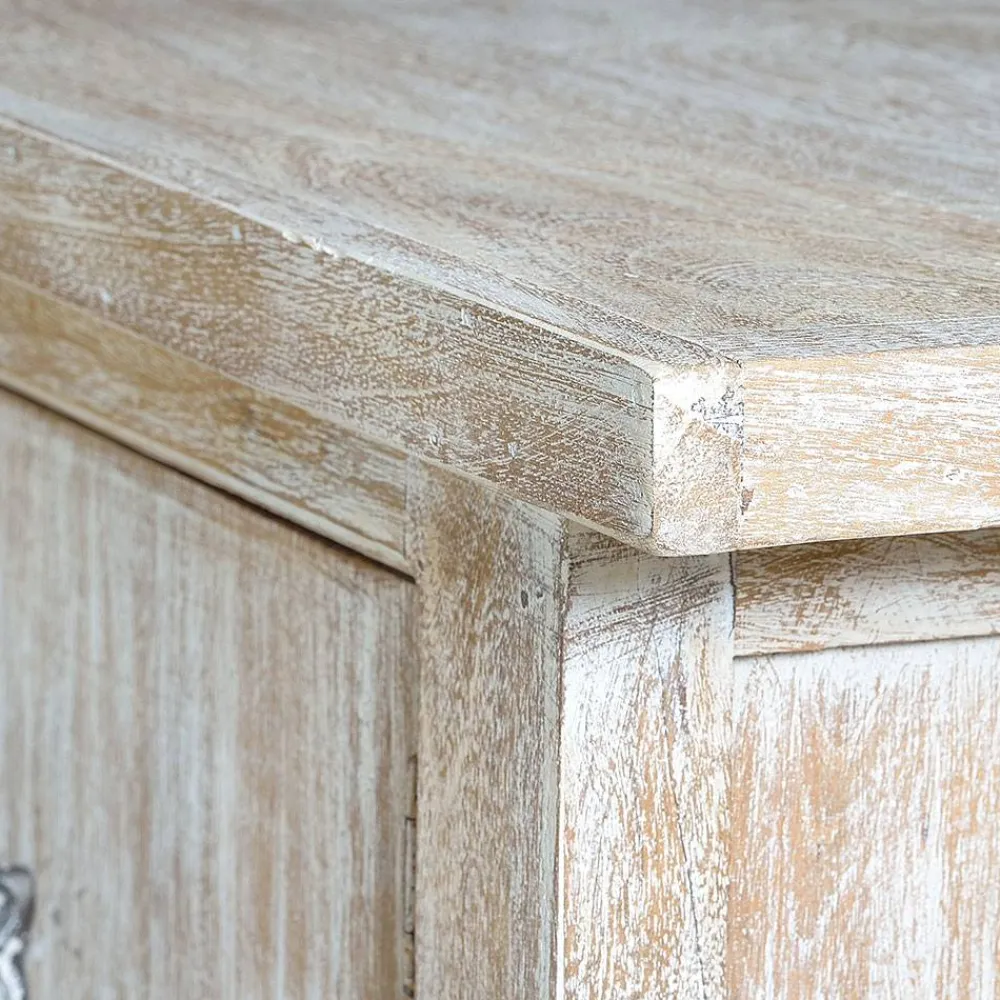 Wohnen Tv & Hifi-Möbel|Lowboards<White Wash TV Lowboard - Shabby Chic - Catlony