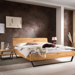 Wohnen Betten<Wildbuche Bett mit Metallkufen in Anthrazit - Plestna