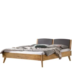 Wohnen Betten<Wildeiche Bett mit Kopfteilpolstern in Grau - Luxuria