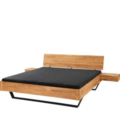 Wohnen Betten<Wildeiche Bett mit Metallkufen in Schwarzgrau - Tomya
