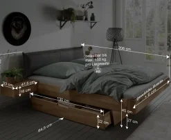 Wohnen Betten<Wildeiche Bett mit Schubkasten Set - Zennian (dreiteilig)