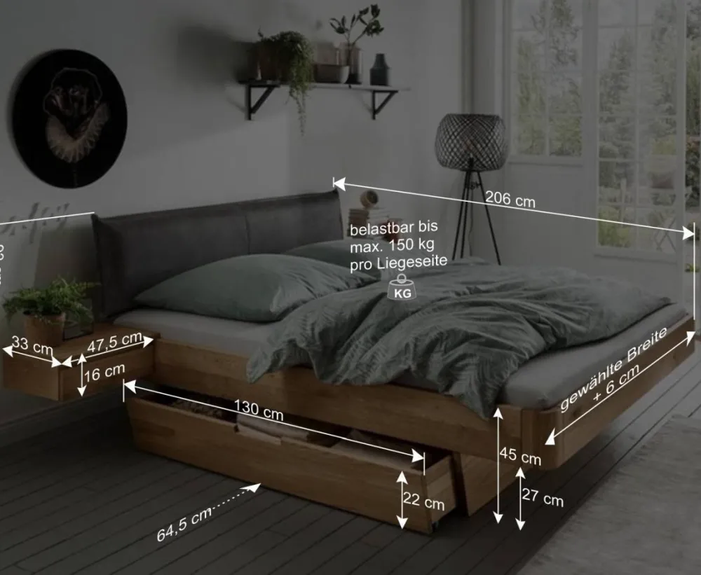 Wohnen Betten<Wildeiche Bett mit Schubkasten Set - Zennian (dreiteilig)