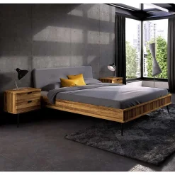 Wohnen Betten<Wildeiche Designerbett mit Polsterkopfteil - Casarius