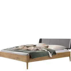 Wohnen Betten<Wildeiche Doppelbett mit Kunstleder Kopfteil - Lucyanco