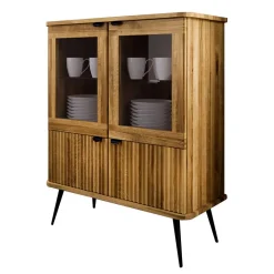 Wohnen Highboards|Vitrinen<Wildeiche Highboard mit Glastüren & Holztüren - Casarius