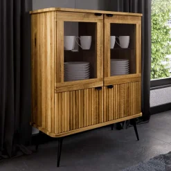 Wohnen Highboards|Vitrinen<Wildeiche Highboard mit Glastüren & Holztüren - Casarius