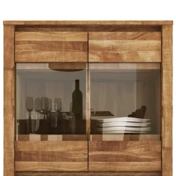 Wohnen Highboards<Wildeiche Highboard Nadalia massiv geölt Glas