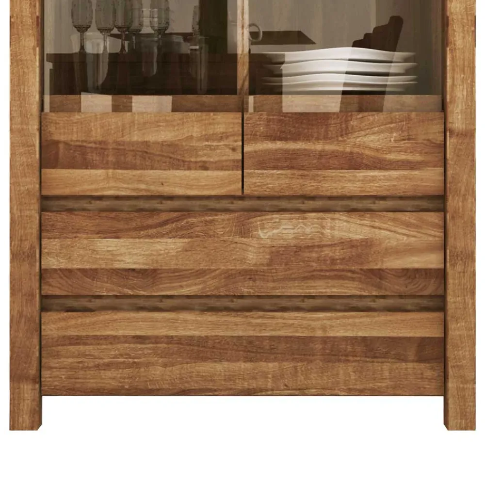 Wohnen Highboards<Wildeiche Highboard Nadalia massiv geölt Glas