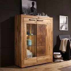 Wohnen Highboards<Wildeiche Highboard Troncon mit Glas Einsatz