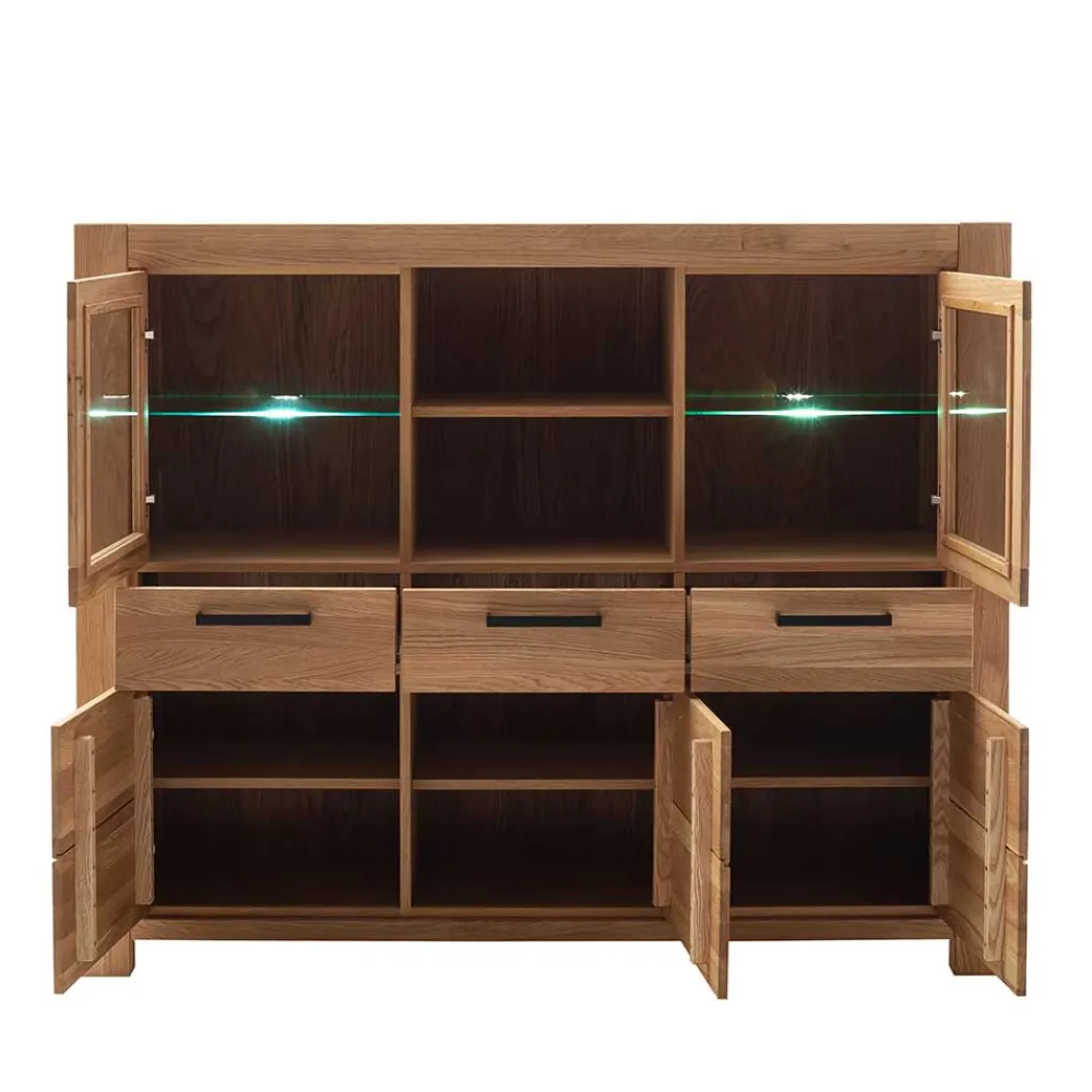 Wohnen Kommoden|Vitrinen<Wildeiche Highboard Vitrine teilmassiv - Sophia