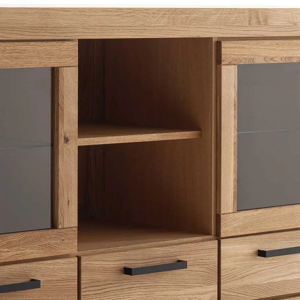 Wohnen Kommoden|Vitrinen<Wildeiche Highboard Vitrine teilmassiv - Sophia