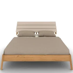 Wohnen Betten<Wildeiche Holzbett mit Polsterkopfteil in Beige - Favorite
