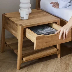 Wohnen Betten<Wildeiche Holzbett mit Polsterkopfteil in Beige - Favorite
