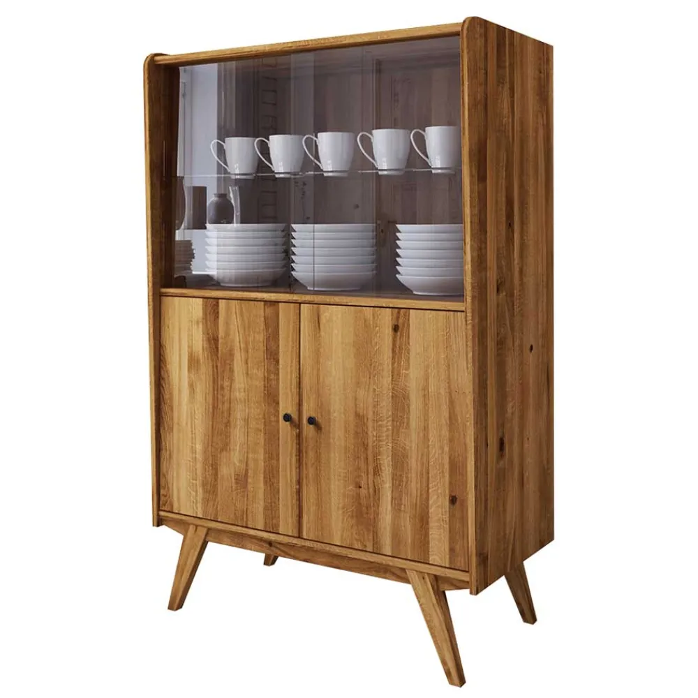 Wohnen Highboards<Wildeiche Mid Century Schrank mit zwei Glas Türen - Hardus