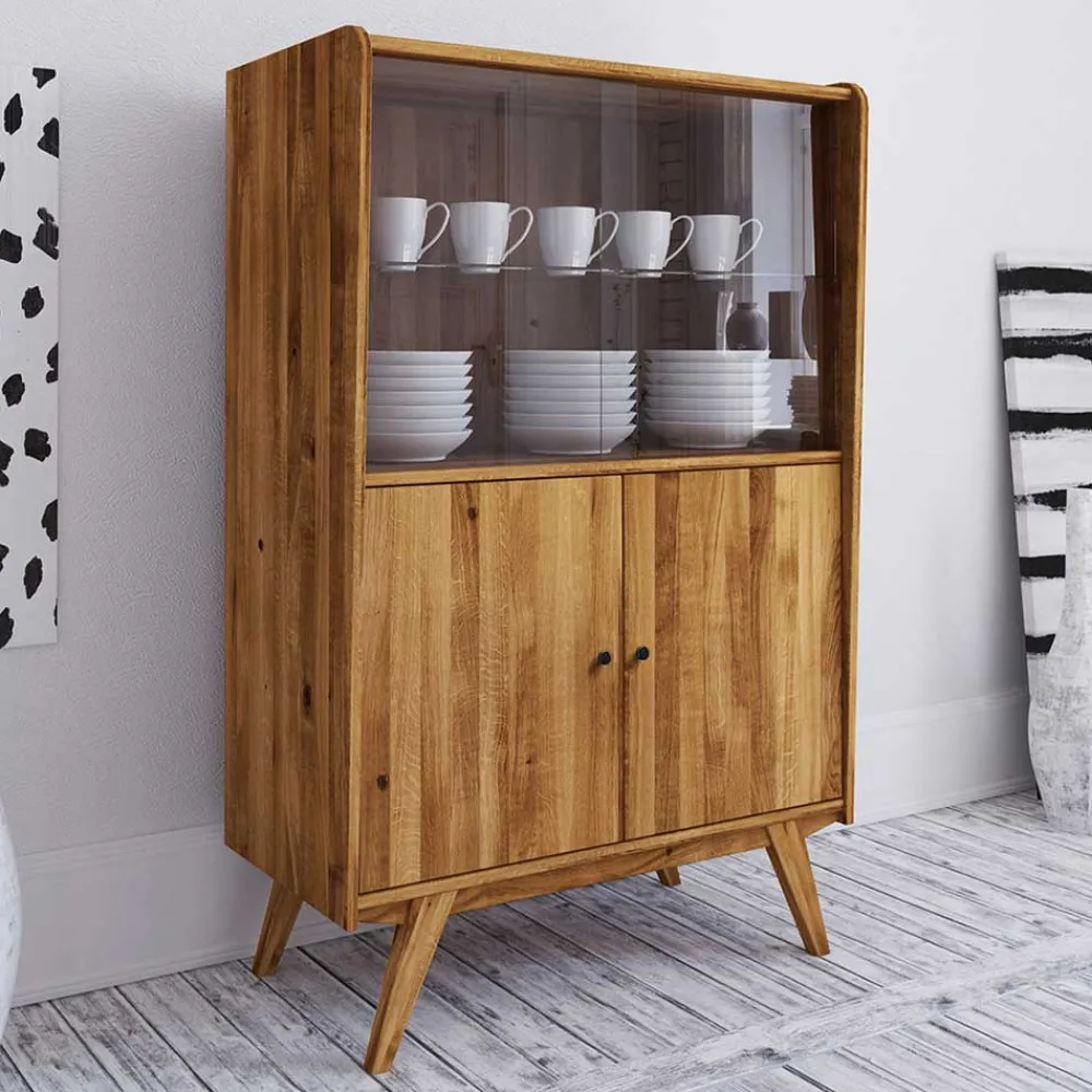Wohnen Highboards<Wildeiche Mid Century Schrank mit zwei Glas Türen - Hardus