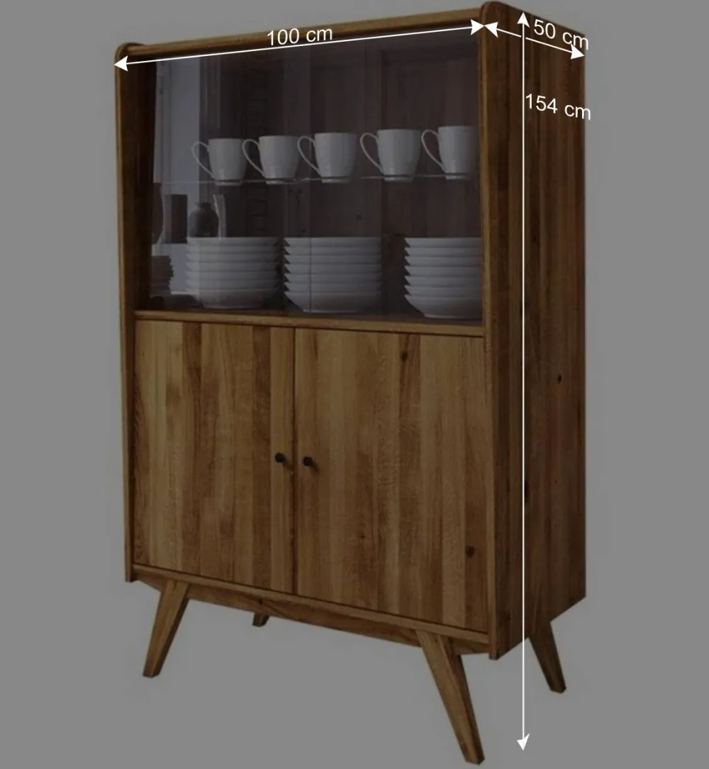 Wohnen Highboards<Wildeiche Mid Century Schrank mit zwei Glas Türen - Hardus