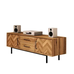 Wohnen Tv & Hifi-Möbel|Lowboards<Wildeiche TV Lowboard mit Fischgrät Design - Kerfa