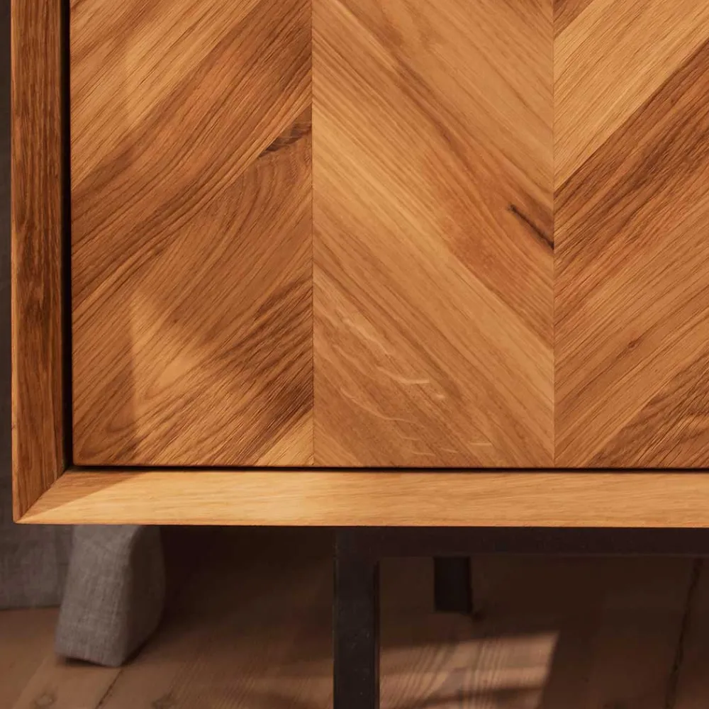 Wohnen Tv & Hifi-Möbel|Lowboards<Wildeiche TV Lowboard mit Fischgrät Design - Kerfa