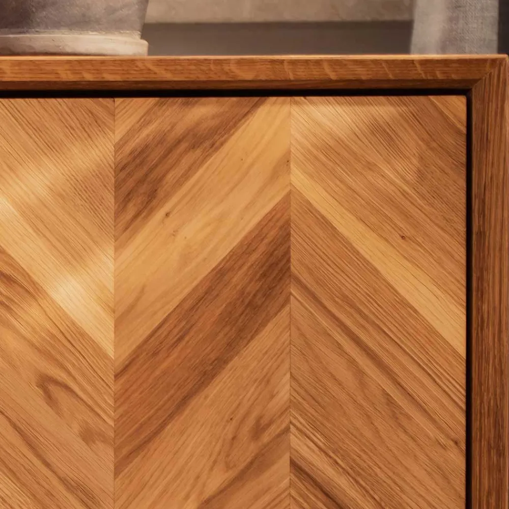 Wohnen Tv & Hifi-Möbel|Lowboards<Wildeiche TV Lowboard mit Fischgrät Design - Kerfa