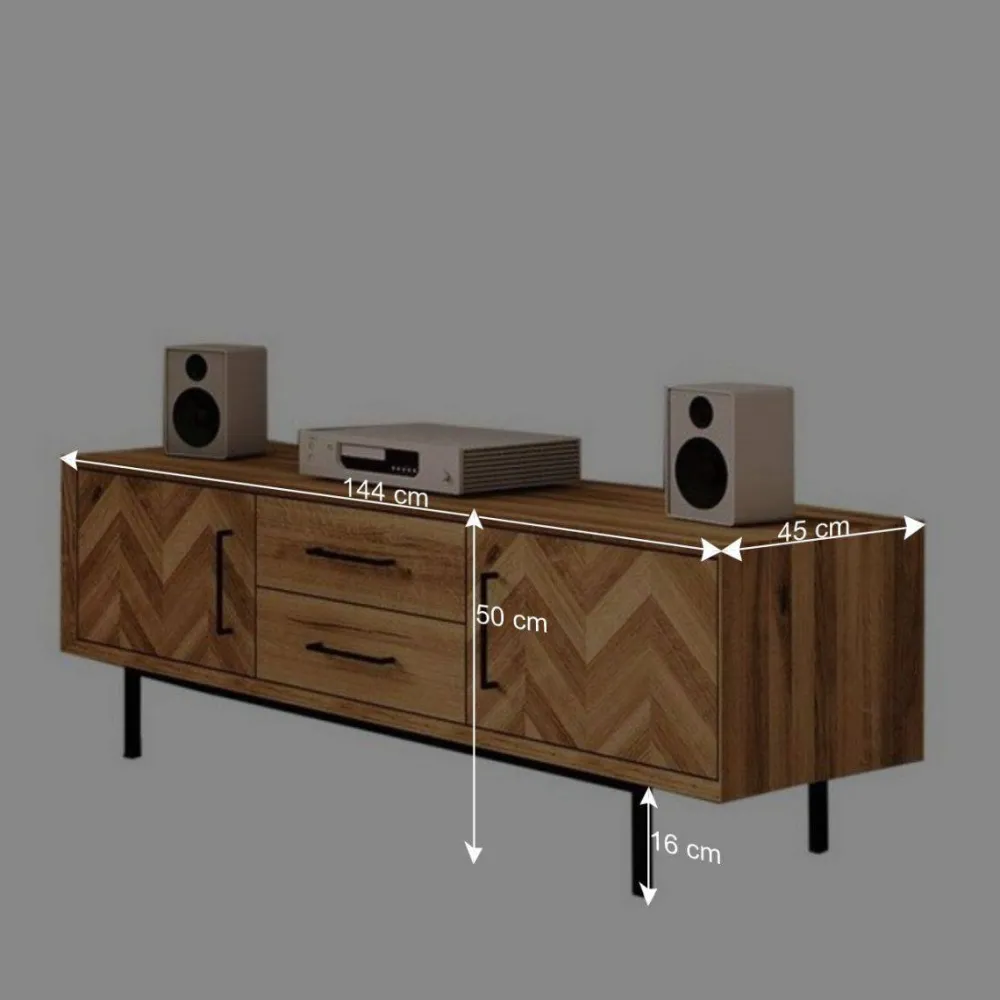 Wohnen Tv & Hifi-Möbel|Lowboards<Wildeiche TV Lowboard mit Fischgrät Design - Kerfa