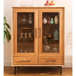 Wohnen Highboards|Vitrinen<Wildeiche Vitrine mit zwei Schubladen - Kerfa