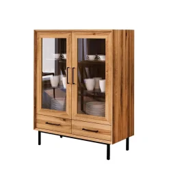 Wohnen Highboards|Vitrinen<Wildeiche Vitrine mit zwei Schubladen - Kerfa
