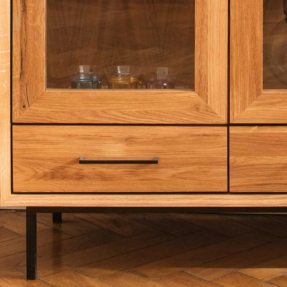 Wohnen Highboards|Vitrinen<Wildeiche Vitrine mit zwei Schubladen - Kerfa