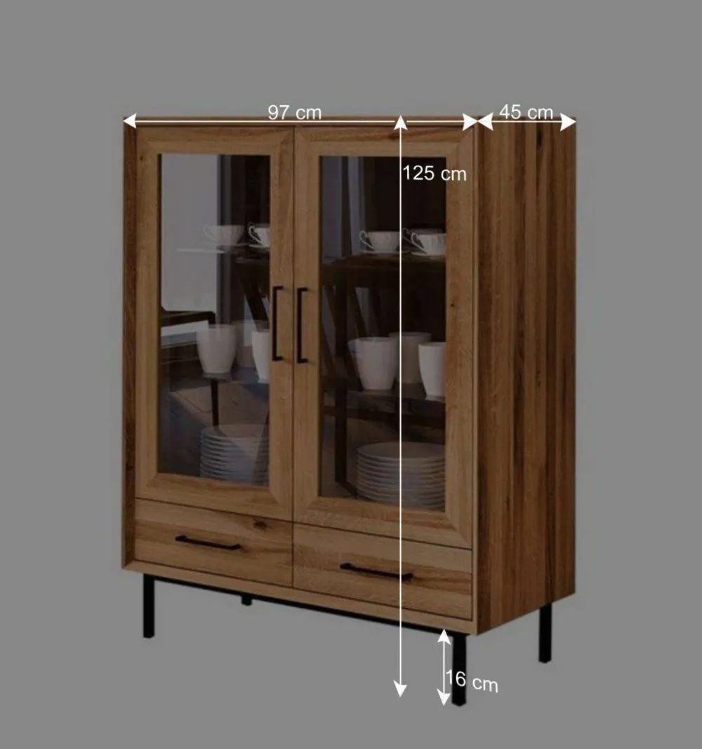 Wohnen Highboards|Vitrinen<Wildeiche Vitrine mit zwei Schubladen - Kerfa