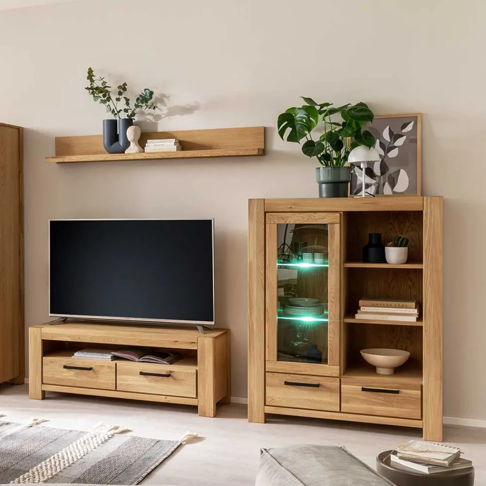 Wohnen Highboards|Vitrinen<Wildeiche Wohnzimmerschrank teilmassiv - Sophia
