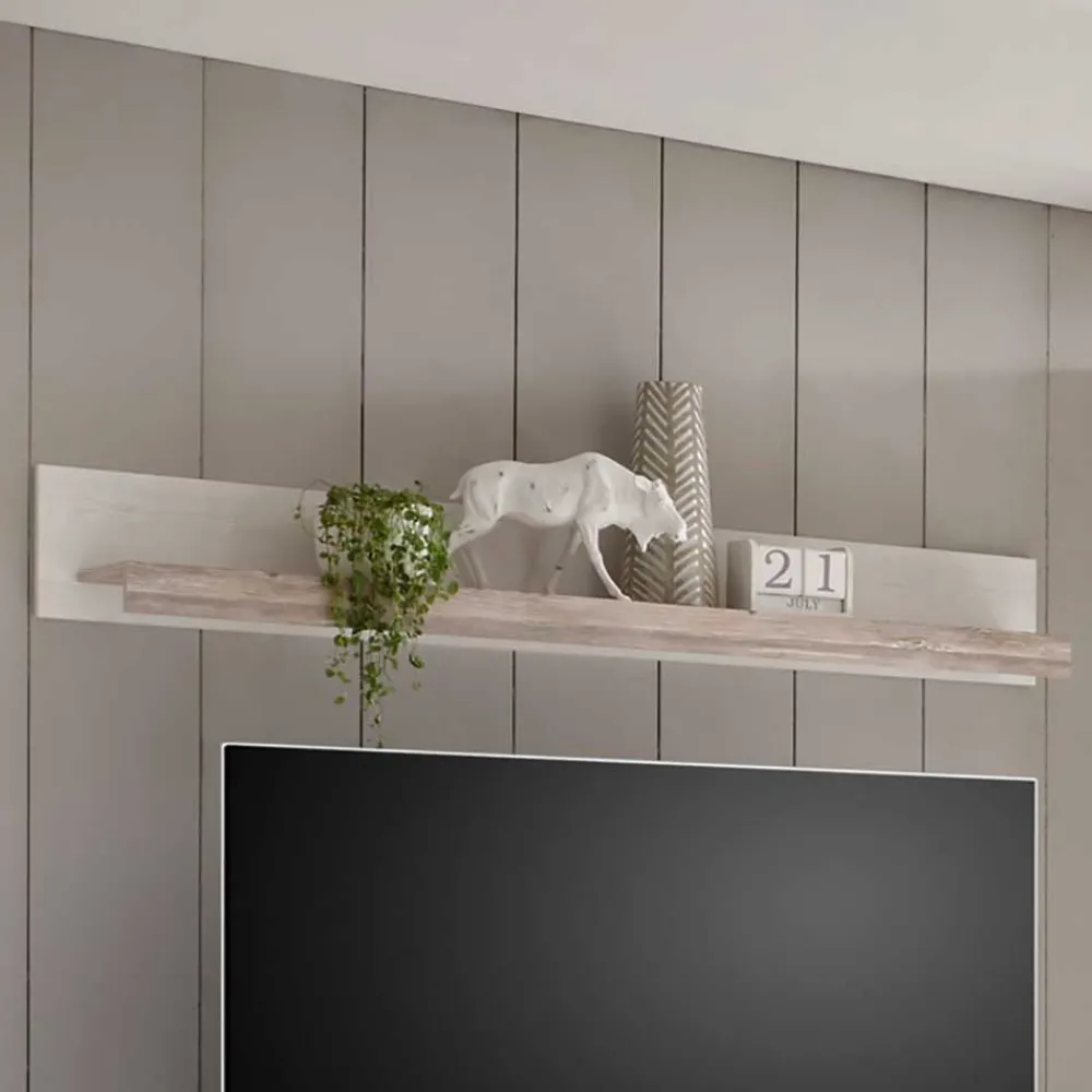 Wohnen Wohnwände<Wohnkombination mit TV Element im Landhaus Stil Nedita in Weiß Pinie (vierteilig)