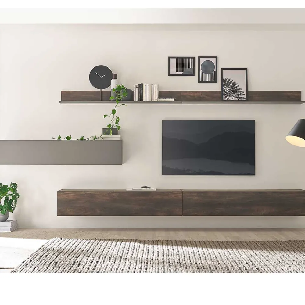 Wohnen Wohnwände<Wohnwand Hängeschränke und Wandboards im Set - Mundo (fünfteilig)