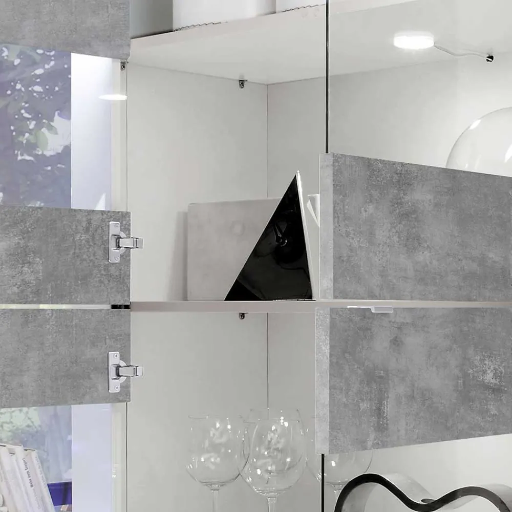 Wohnen Wohnwände<Wohnwand in Beton Optik & Weiß HG - Narandu (dreiteilig)