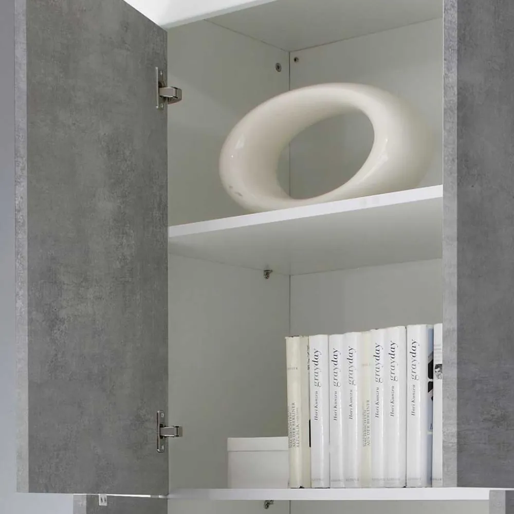 Wohnen Wohnwände<Wohnwand in Beton Optik & Weiß HG - Narandu (dreiteilig)
