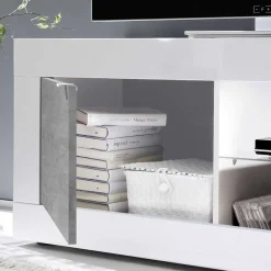 Wohnen Wohnwände<Wohnwand in Beton Optik & Weiß HG - Narandu (dreiteilig)