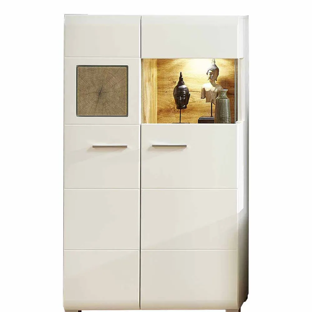 Wohnen Highboards<Wohnwand Vitrine in Weiß Eiche - Lisepio
