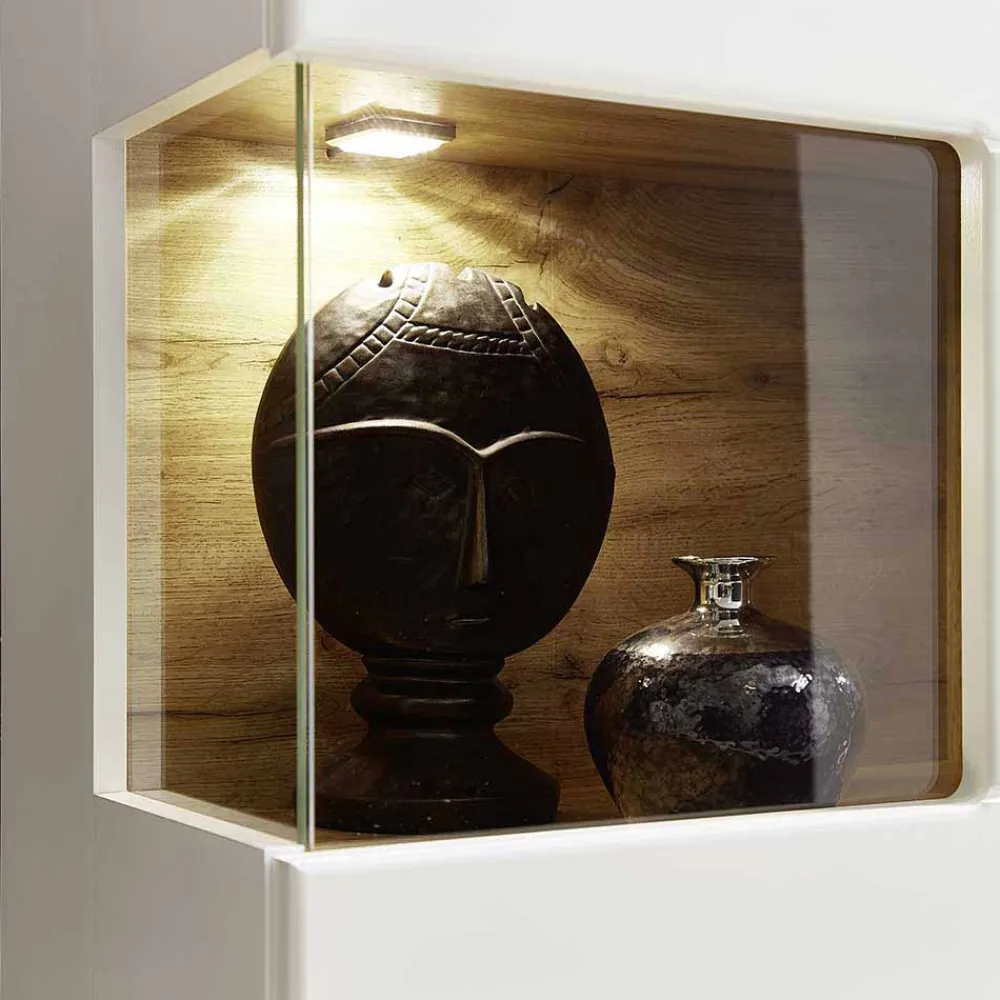 Wohnen Highboards<Wohnwand Vitrine in Weiß Eiche - Lisepio