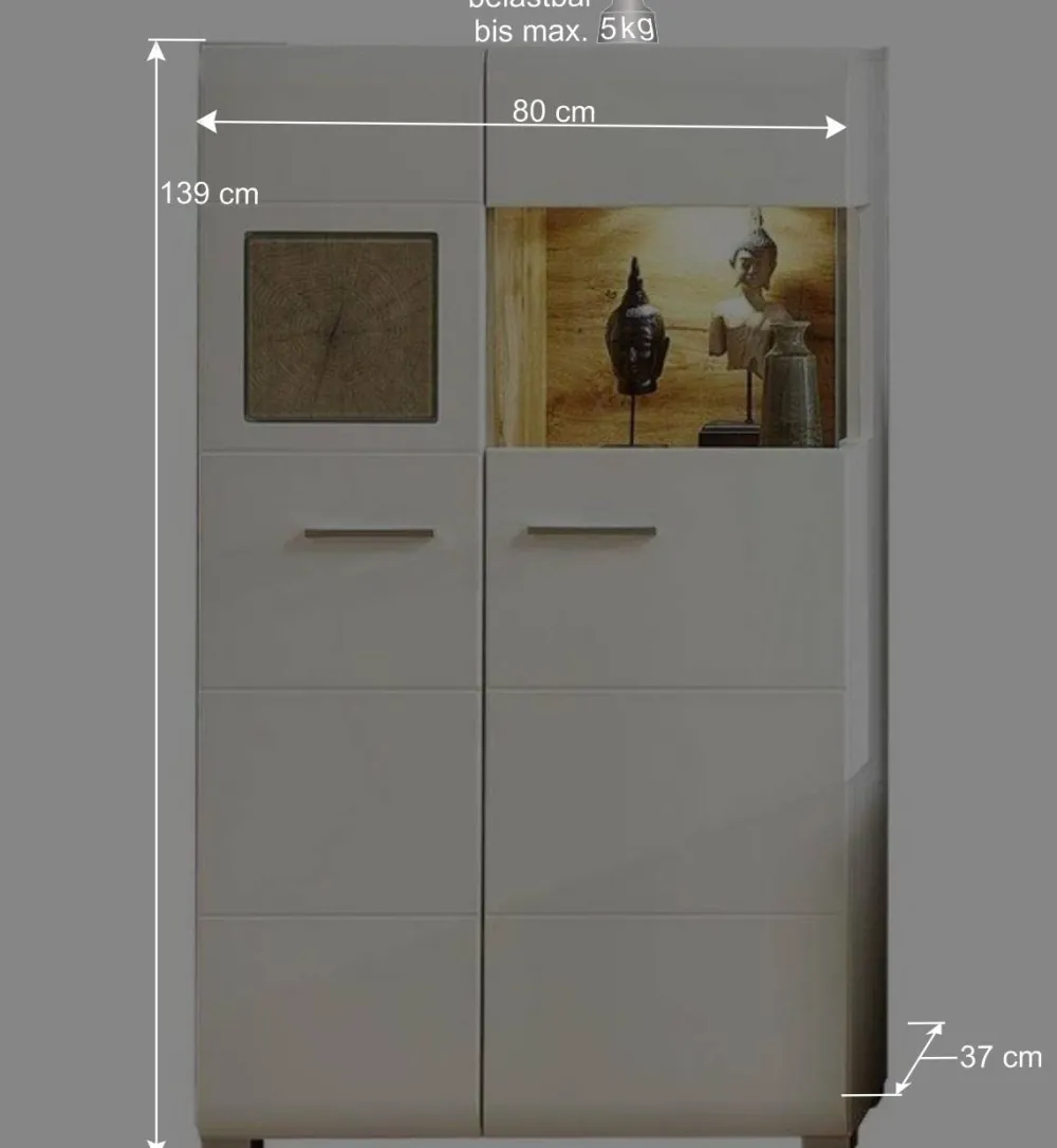 Wohnen Highboards<Wohnwand Vitrine in Weiß Eiche - Lisepio