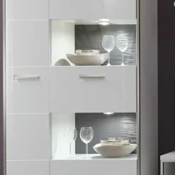Wohnen Vitrinen<Wohnwand Vitrine Tacroma in Hochglanz Weiß