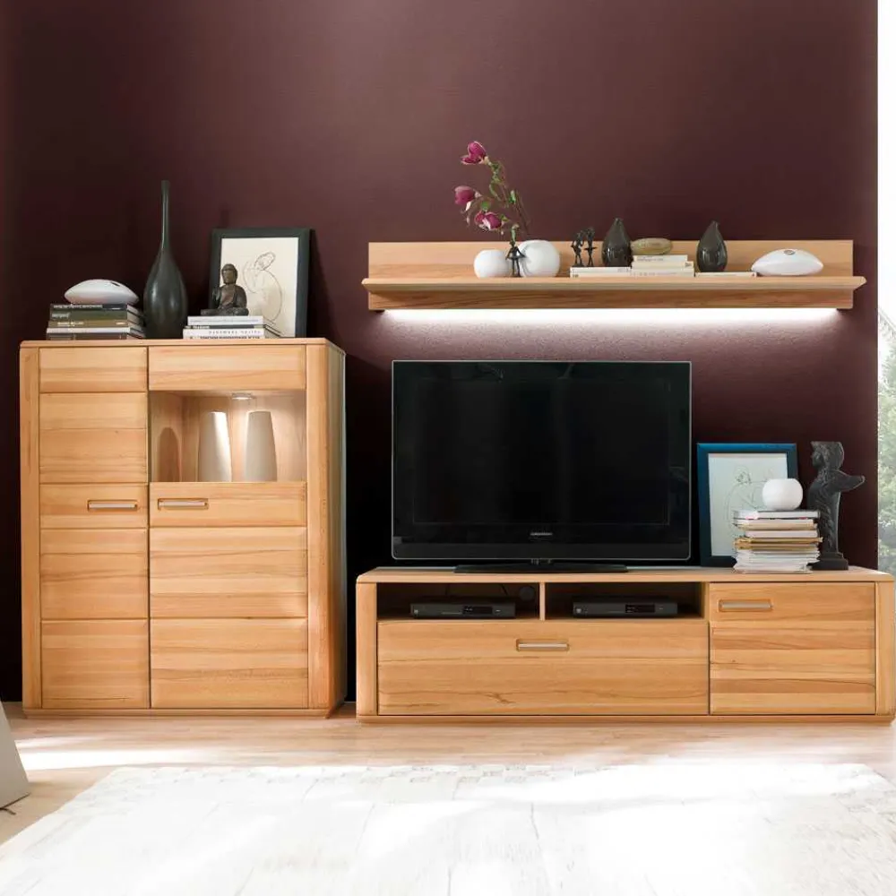 Wohnen Wohnwände<Wohnzimmer Anbauwand Athias aus Kernbuche (dreiteilig)