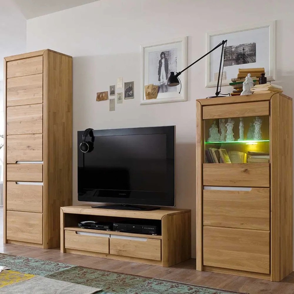 Wohnen Wohnwände<Wohnzimmer Anbauwand Croconia aus Wildeiche Massivholz (dreiteilig)