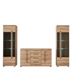 Wohnen Wohnwände<Wohnzimmer Anbauwand in Eiche - Brocus (dreiteilig)