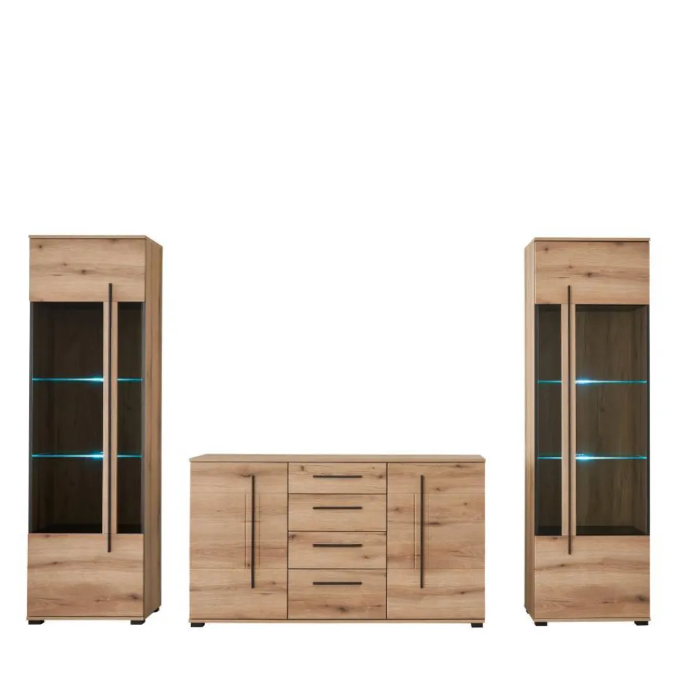 Wohnen Wohnwände<Wohnzimmer Anbauwand in Eiche - Brocus (dreiteilig)